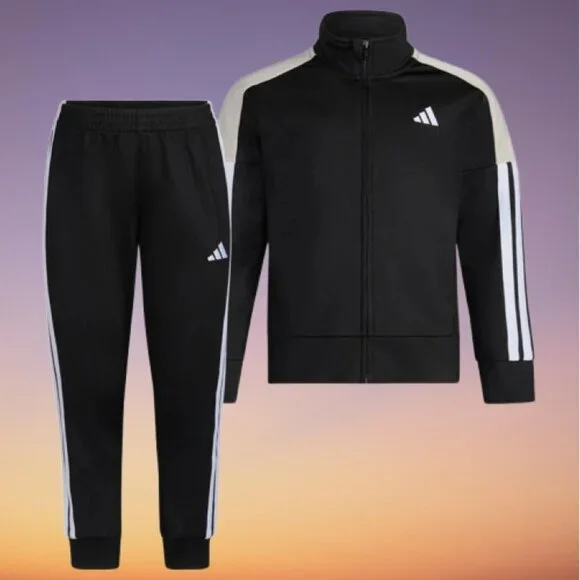 adidas Toddler Set Boys Jacket PANTS Tracksuit Black Size 2T/3T/4T/5/7 New - Picture 1 of 5